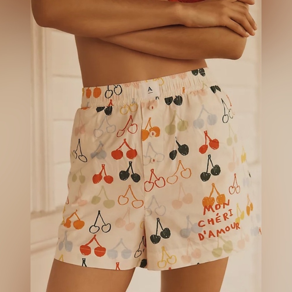 Anthropologie Wren ‘Mon Cheri D’Amour’ Relaxed Boxer Shorts NWT Cherry Print L